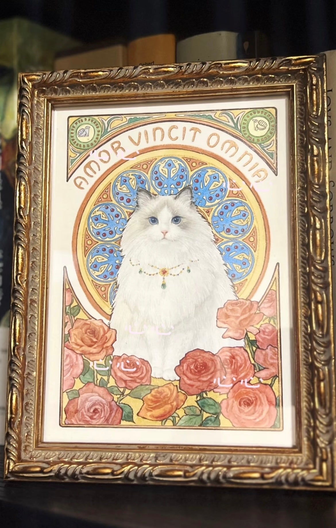 Hand-Painted Art Nouveau Style Pet Portrait