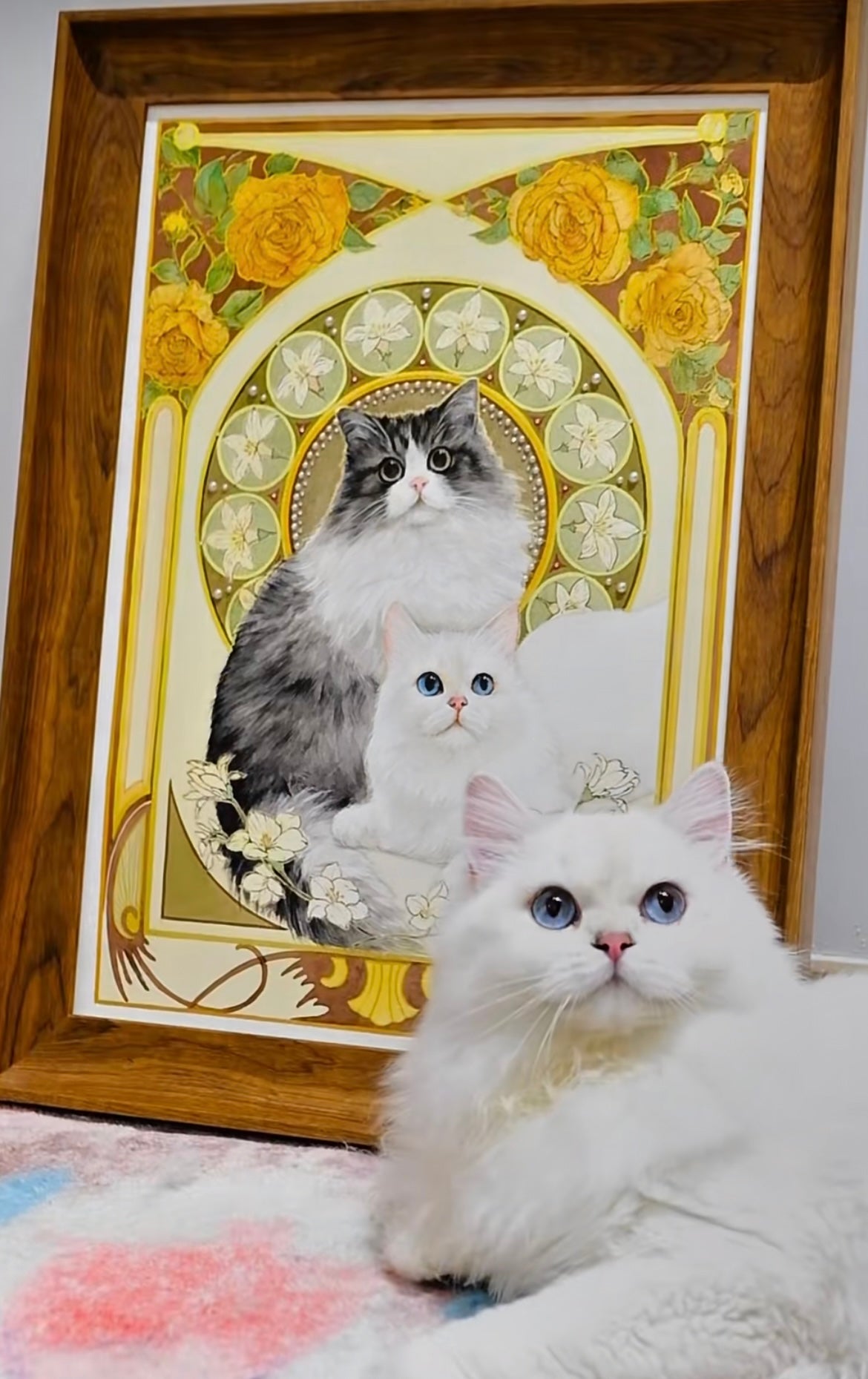 Hand-Painted Art Nouveau Style Pet Portrait