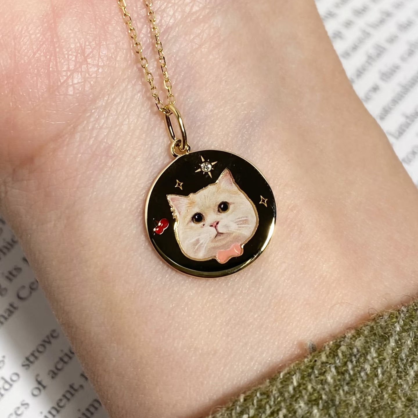 18K Gold Pet Enamel Pendant